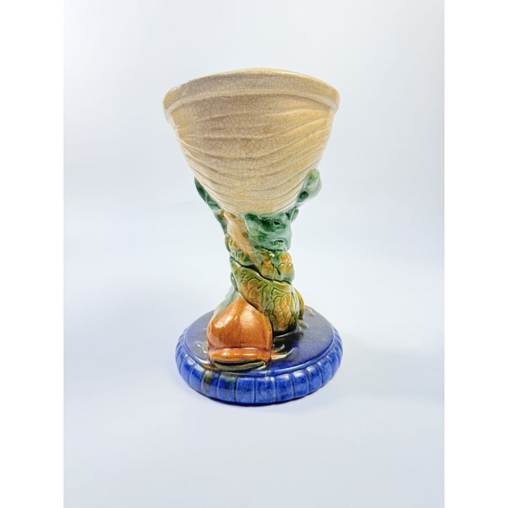 Elevated Centerpiece Compote Vase Planter Majolica Minton Style Shell Nautilus - Picture 4 of 14